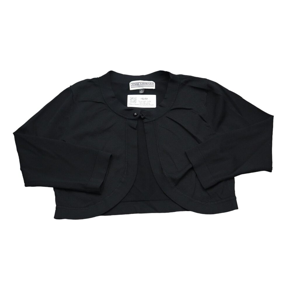 Jessica Howard Sweater Womens L Black Open Front Top Button Crop Cardigan